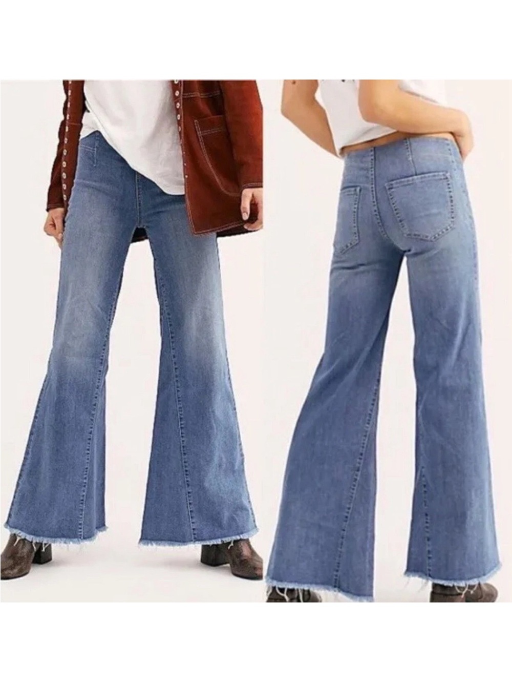 Free People Authentic Skyline Blue Pull On Flare Denim Jeans Size 26